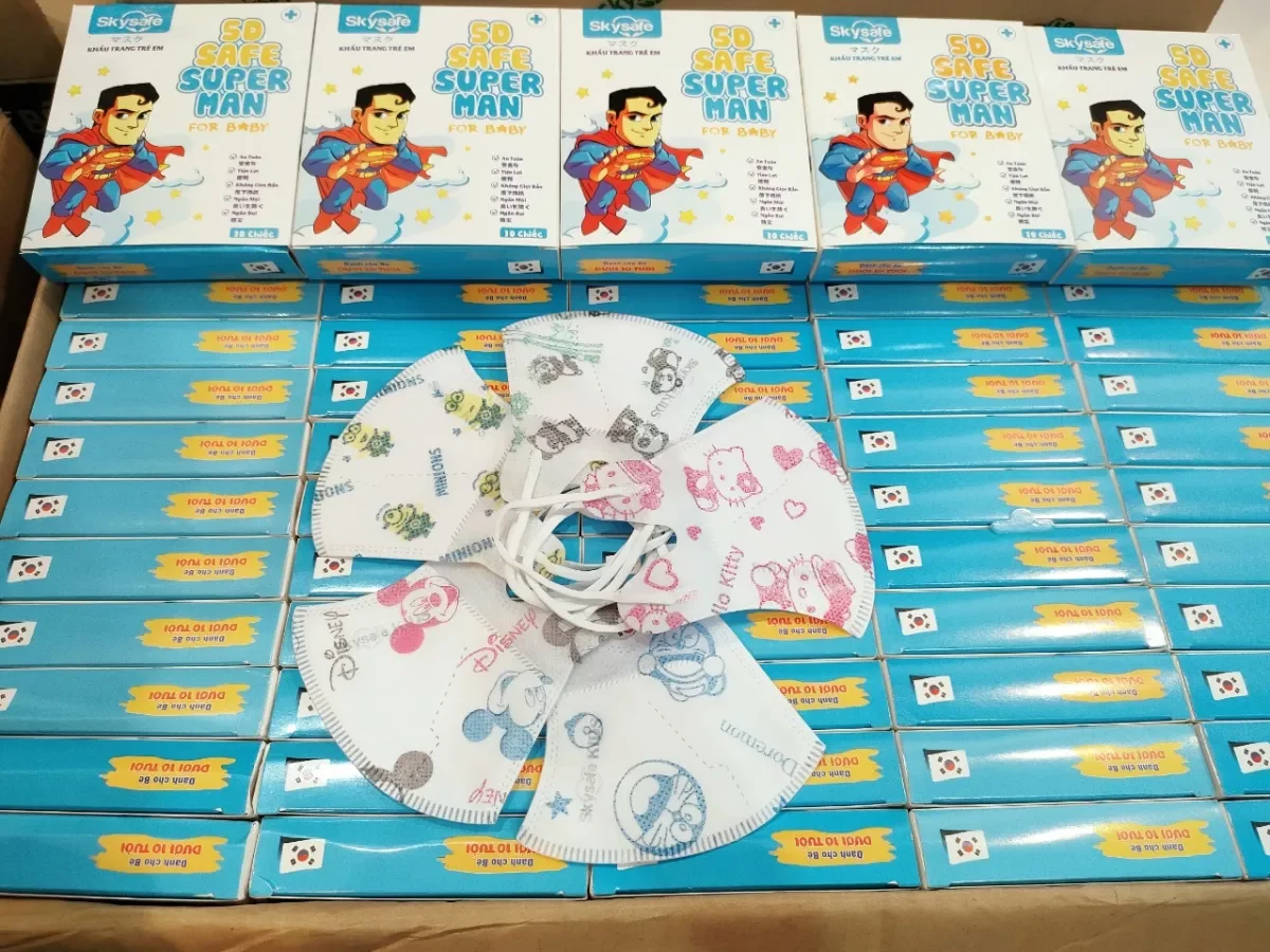 [HCM] Khẩu trang 5D cho bé 1-5 tuổi có lớp kháng khuẩn, form ôm sát mặt vừa vặn, Hộp 10 cái, cho bé dưới 20kg