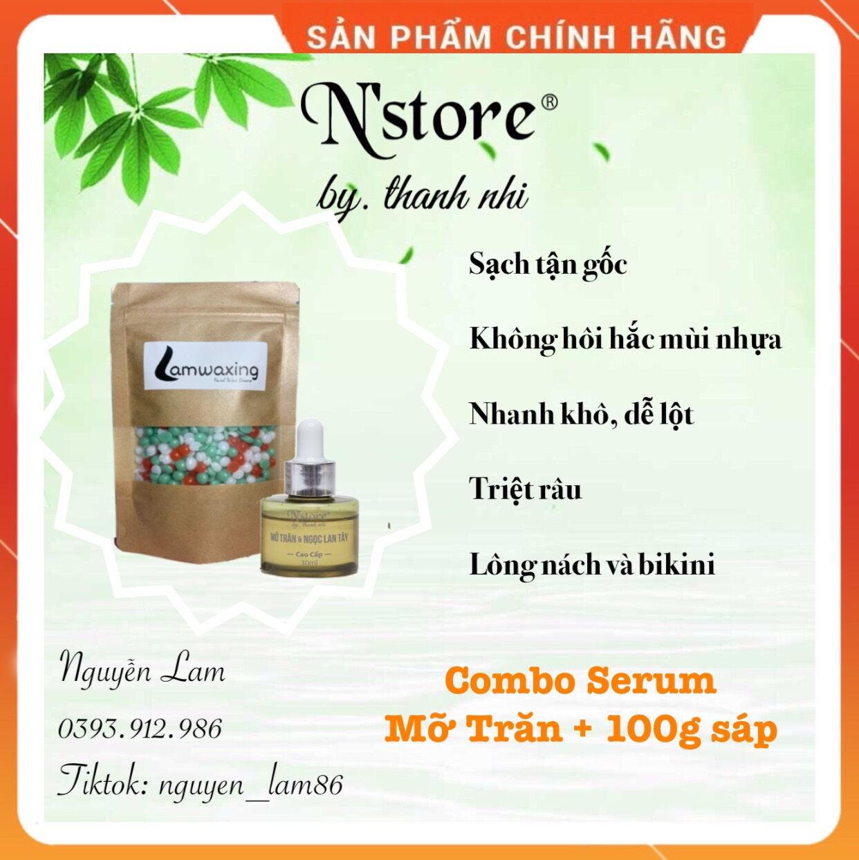 Combo serum mỡ trăn n'store + 100g sáp wax beans nhiều màu