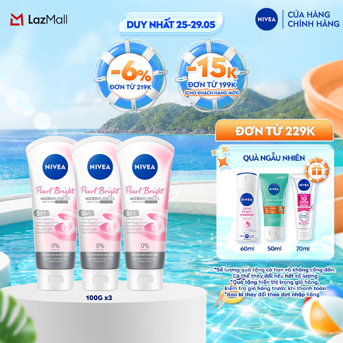 Bộ 3 Sữa Rửa Mặt NIVEA Pearl Bright Ngọc Trai Đất Sét Dưỡng Trắng (100 g) - 81273x3