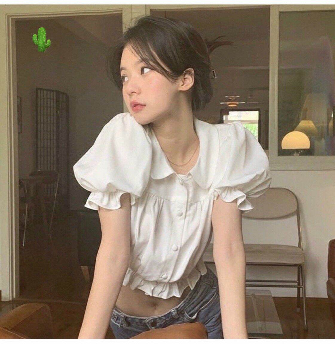 Áo sơ mi croptop bánh bèo