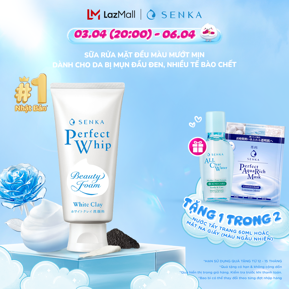 Sữa rửa mặt tạo bọt đất sét trắng tẩy tế bào chết, dưỡng sáng, giảm thâm SENKA PERFECT WHITE CLAY 120G