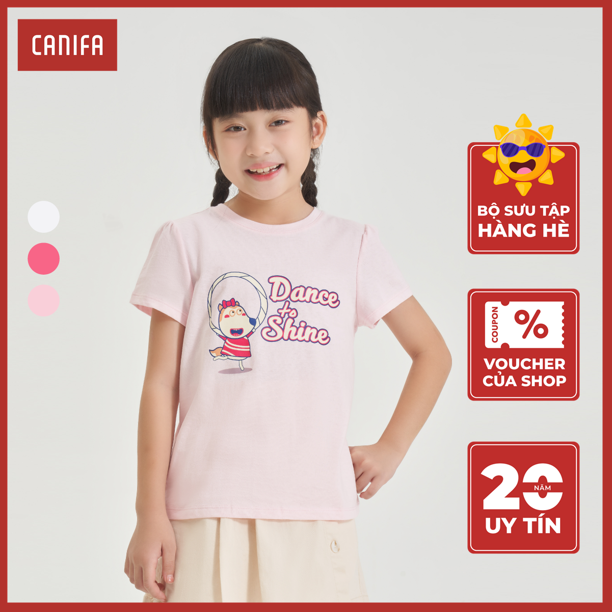 Áo phông bé gái canifa cotton usa in hình wolfoo 1ts24s006