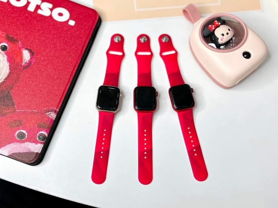 Dây apple watch cao su sport đỏ họa tiết 2022