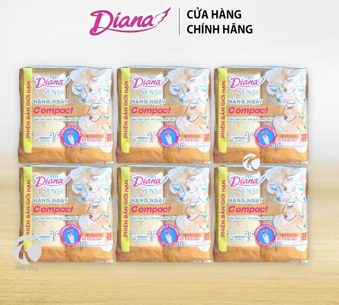 Bộ 6 Gói Băng Vệ Sinh Diana Hàng Ngày Compact Mỏng Nhẹ  1 gói 20 miếng