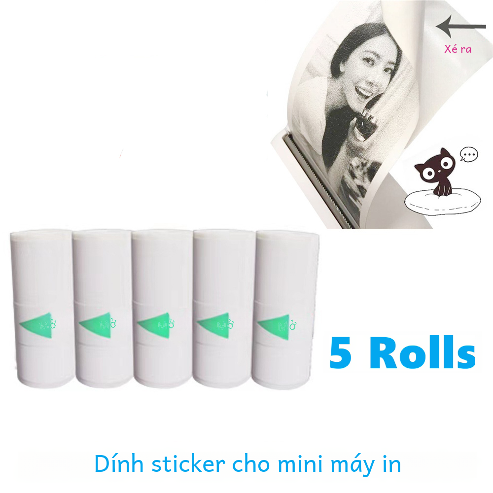 Máy in ảnh mini 57 mm chiều rộng tự dán trắng liên tục cuộn giấy di động hd in ảnh miếng dán trong suốt