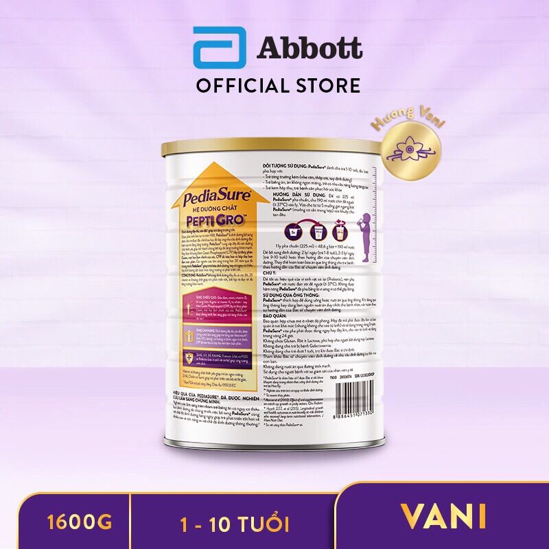 Sữa Bột Pediasure Vani Ít Ngọt 1,6kg