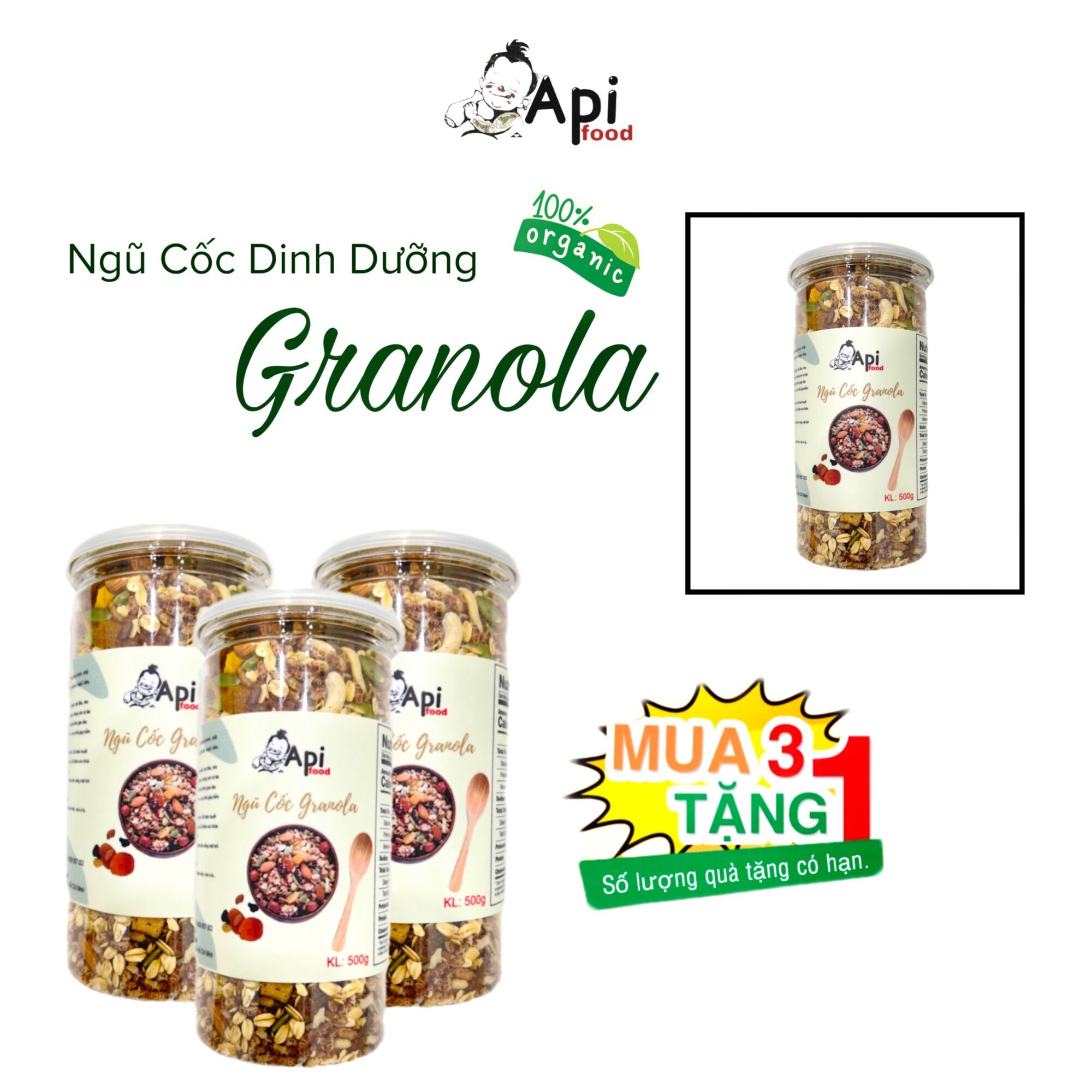 Ngũ cốc granola mix gạo lức huyết rồng đặc biệt api food - ảnh sản phẩm 1