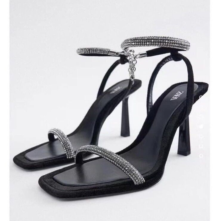 Sandal ZR hai quai đá trắng cao 9cm