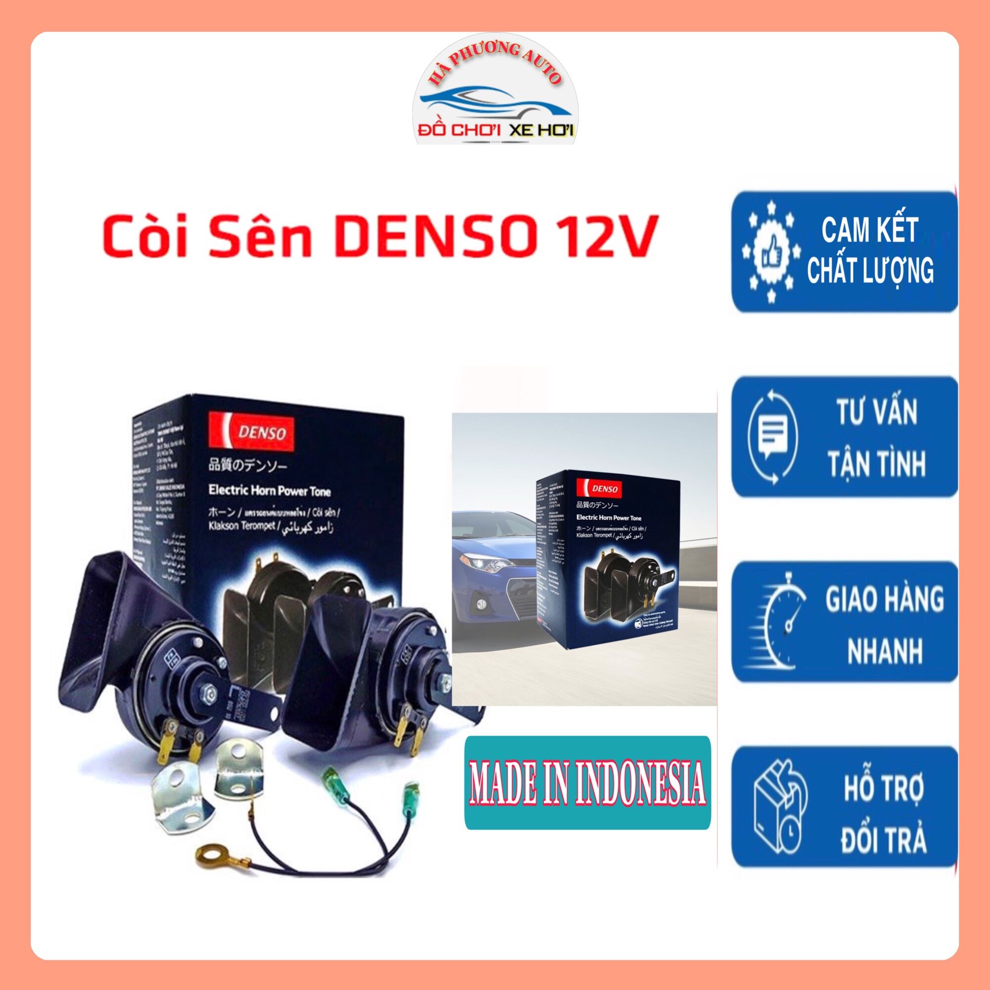 Còi sên denso 2 jack 12v cho ô tô xe hơi - kèn sên denso 12v chính hãng made in indonesia nhập khẩu