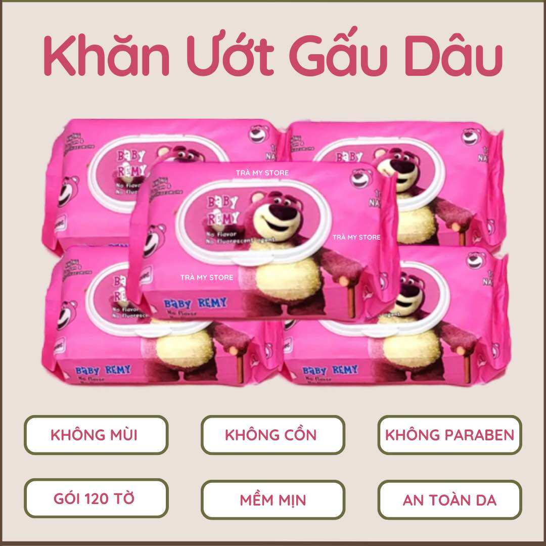 Khăn ướt gấu dâu Phú Đạt chính hãng gói 120 tờ