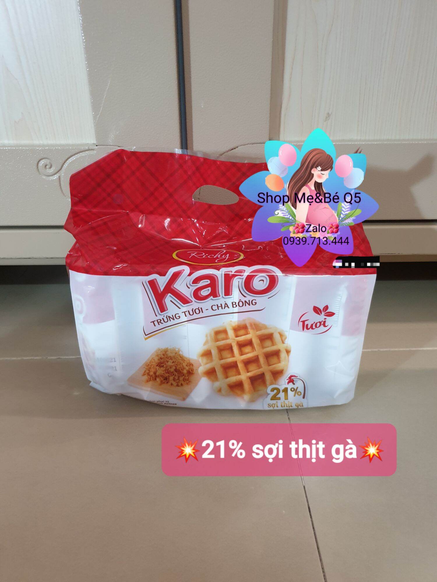 TÚI 6 BÁNH TRỨNG TƯƠI CHÀ BÔNG KARO RICHY SỢI THỊT GÀ