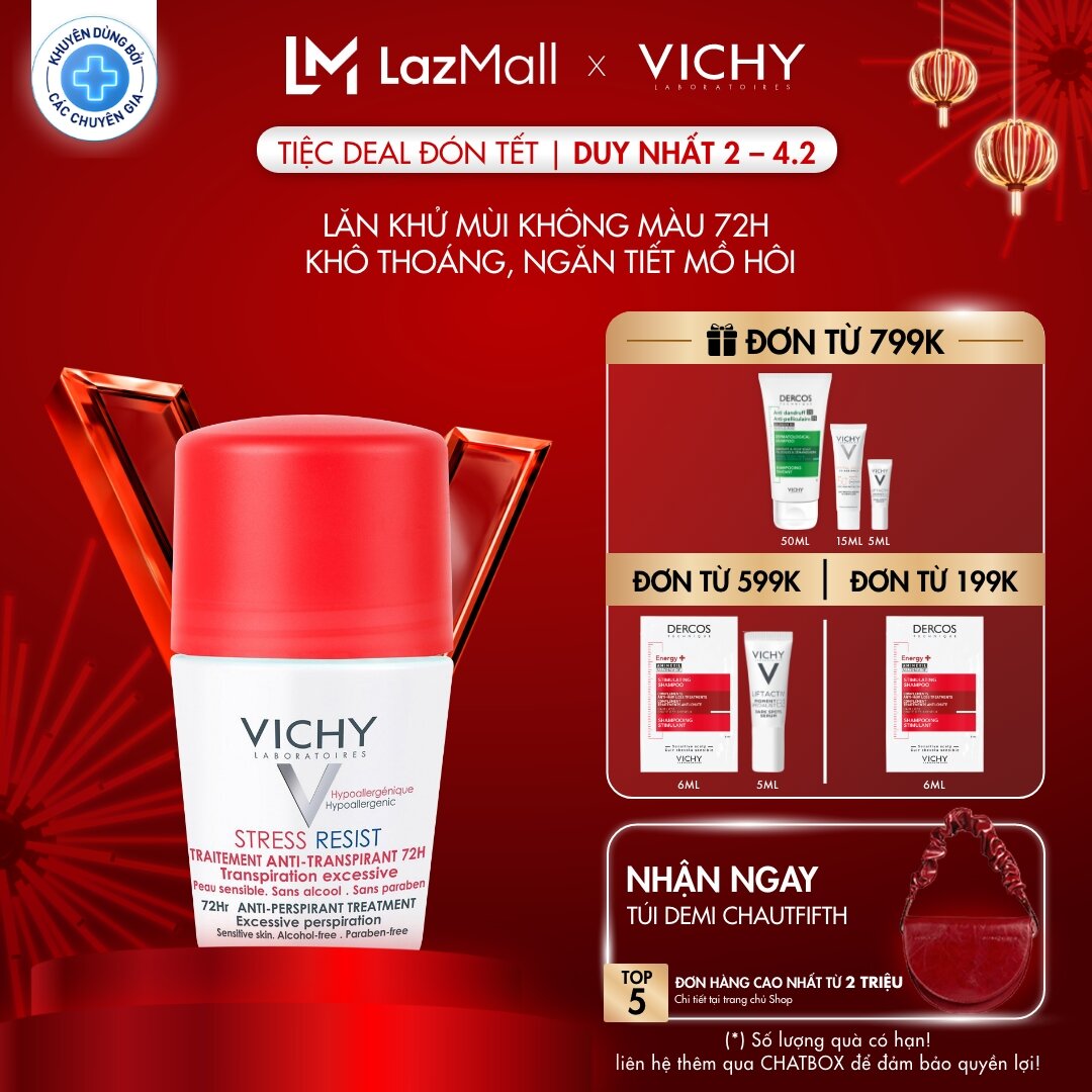 Lăn khử mùi giúp khô thoáng ngăn tiết mồ hôi vùng da dưới cánh tay LÊN ĐẾN 72H Vichy Détranspirant I