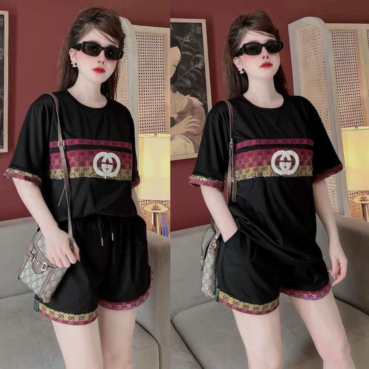 Bộ short cotton thêu gu.cci cao cấp