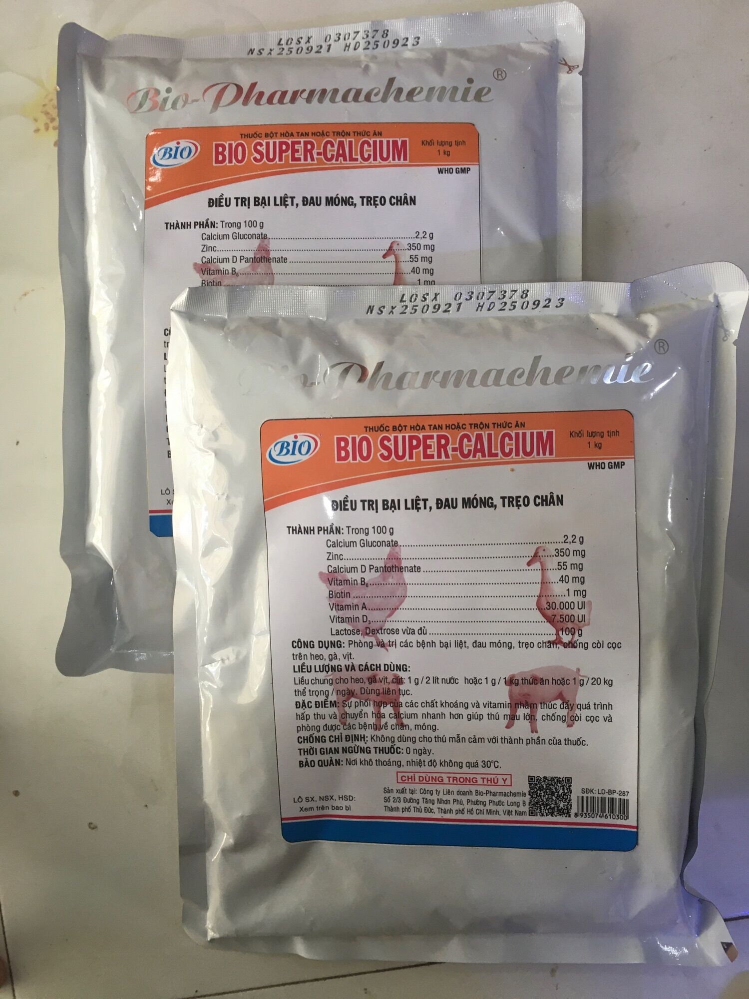 Bổ sung canxi cho heo nái, gà, vịt thiếu canxi, bại liệt gói 1kg.