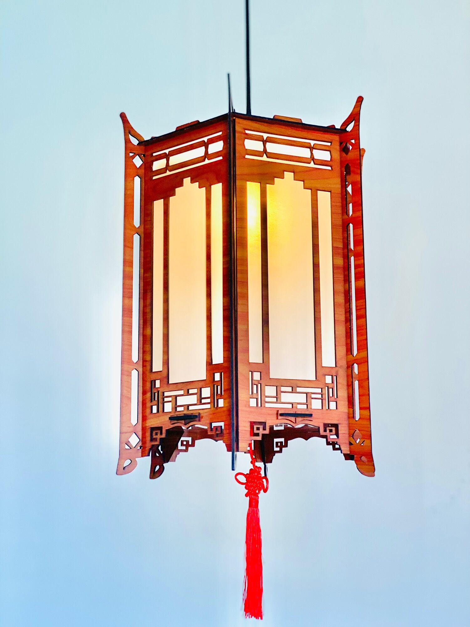 Đèn thả trần gỗ chiều cao 40cm lục giác