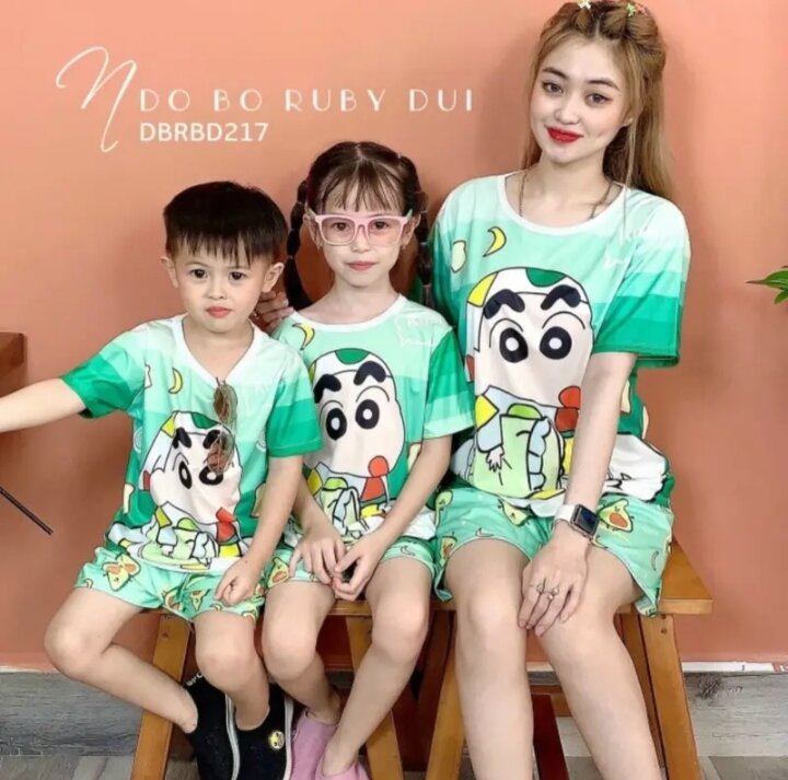 Đồ bộ mẹ và bé in 3D sắc nét mẫu cosin quần đùi