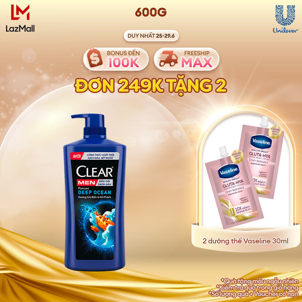 Dầu Gội Đầu CLEAR MEN Perfume Deep Ocean Đánh Bay Gàu Ngứa Và Lưu Hương Nước Hoa Đẳng Cấp 600G