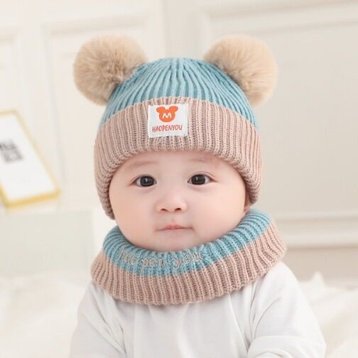 Mũ Len Cho Bé Kèm Khăn Quàng Cổ 6-36 Tháng ( mũ chữ M)