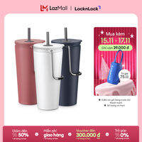 LHC4268 - Bình giữ nhiệt có ống hút Lock&Lock 540ml Bucket Tumbler with Straw - Thép không gỉ, có quai xách, đế chống trượt - Hàng chính hãng