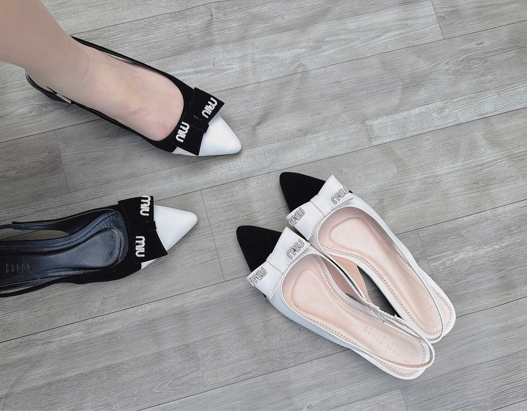 Sandal mũi nhọn 3 phân nơ chữ niu GB60