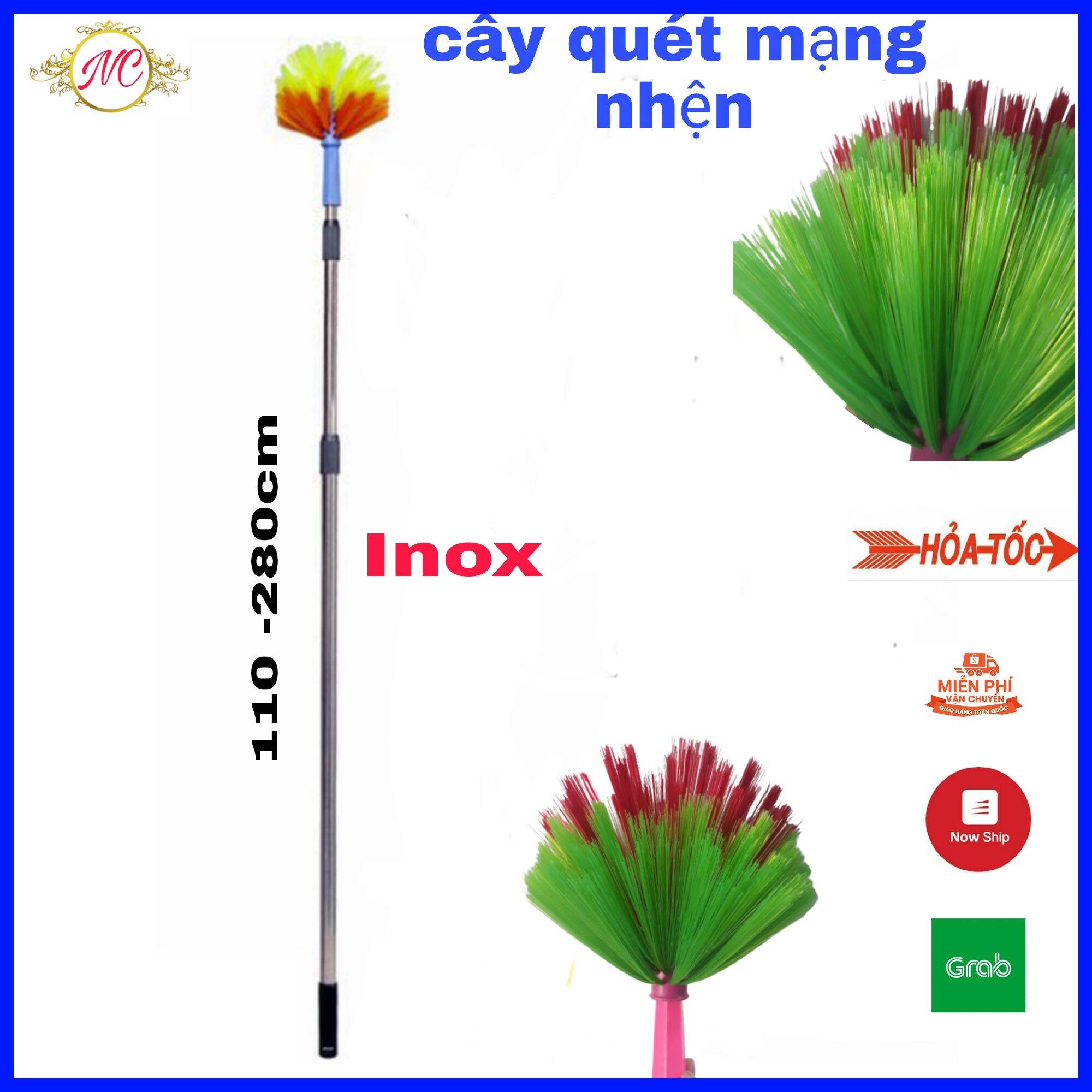 Chổi quét trần mạng nhện 2in1 thân inox dài 3 mét