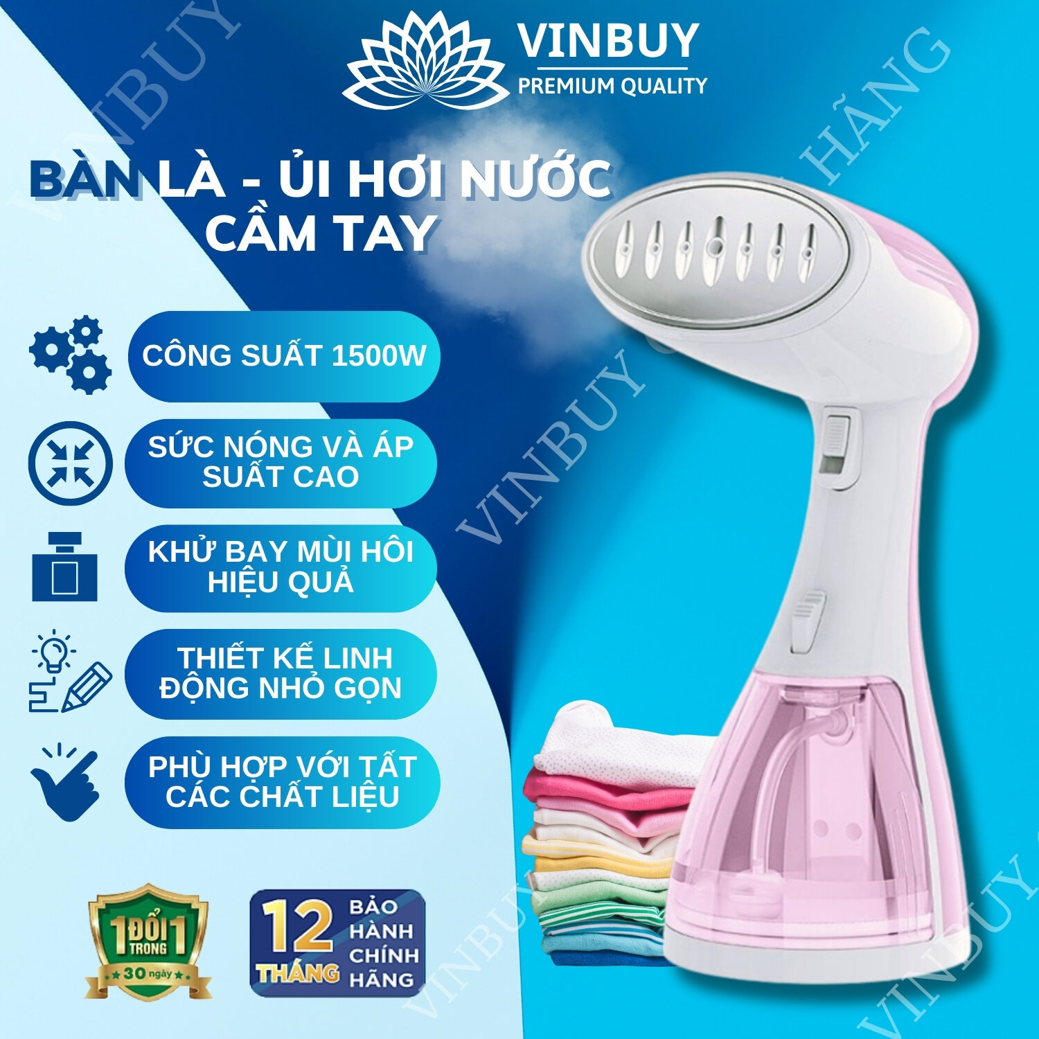  Bàn Là Hơi Nước Cầm Tay VinBuy Bàn Ủi Hơi Nước Đa Năng Công Suất Lớn 1500W - Hàng Chính Hãng 