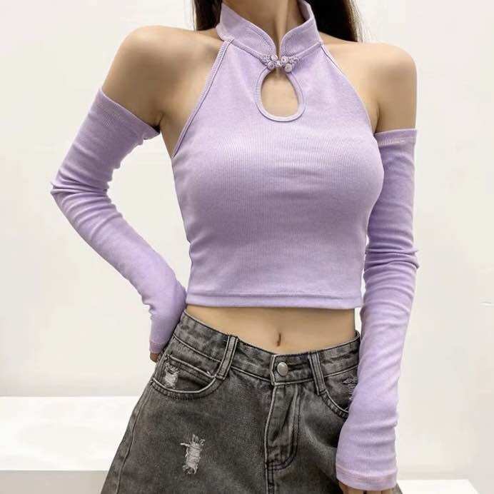 Áo Crop Top Cổ Tàu Chất Đẹp