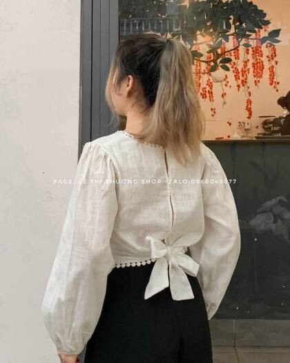 Áo kiểu voan bo eo cột sau