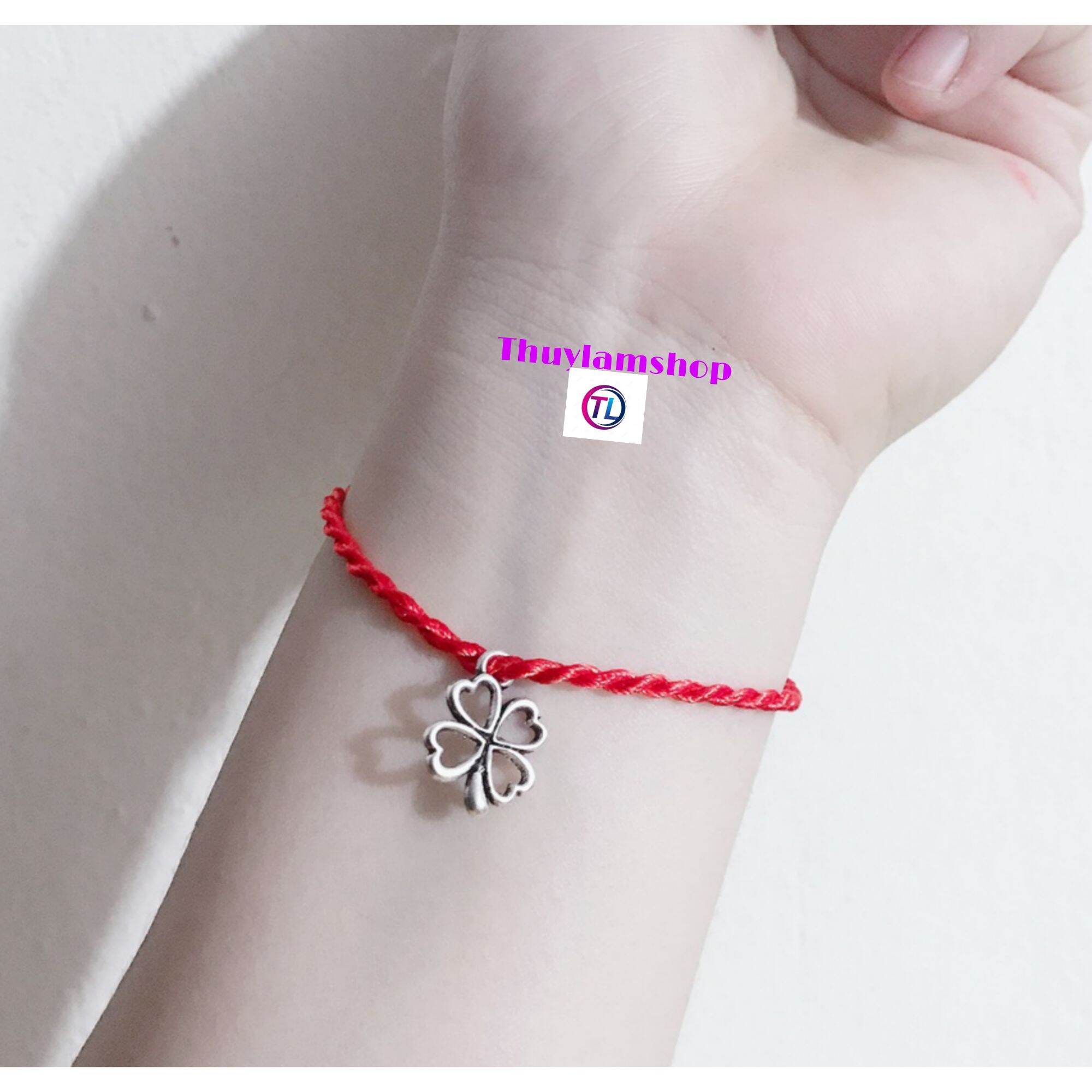 Vòng chỉ đỏ mix charm cỏ 4 lá may mắn, thanh lịch, xinh xinh
