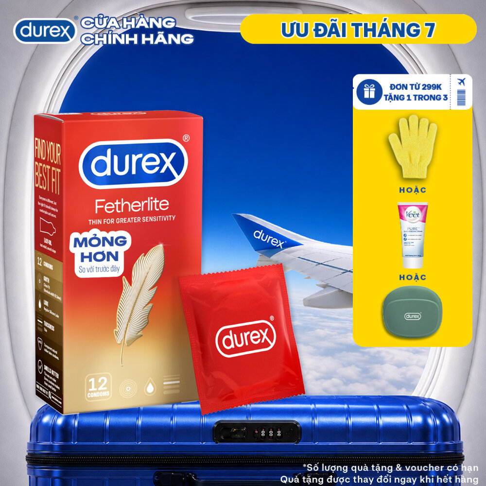 Bao cao su Durex Fetherlite siêu mỏng, size 52.5mm, 12 bao/hộp