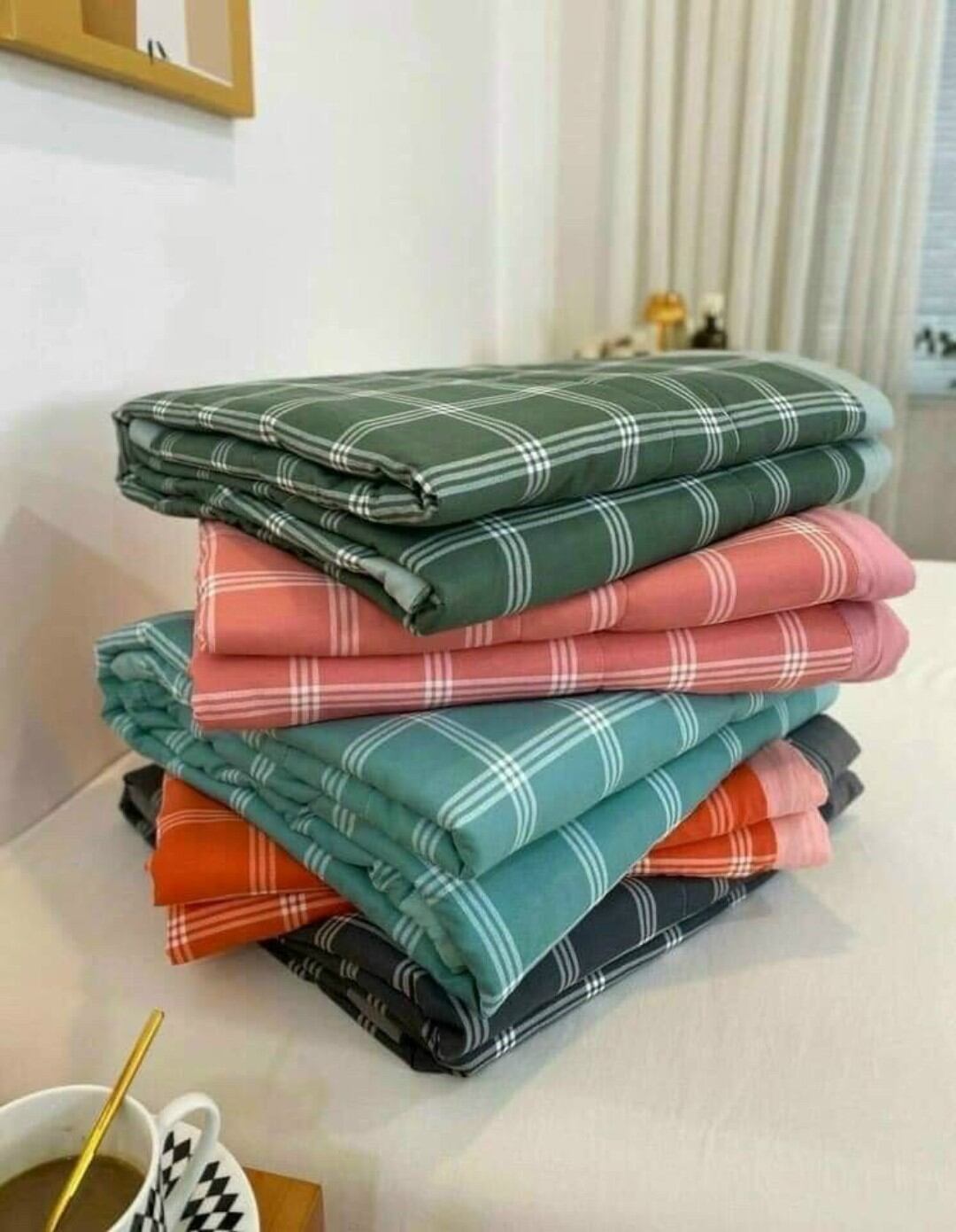 Chăn hè kẻ Muji mềm, mỏng, mát cotton