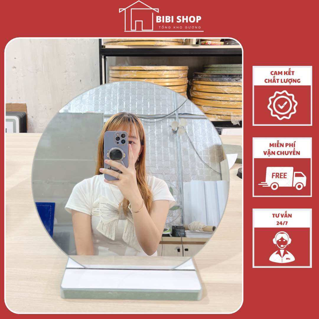 Gương để bàn mini đế gỗ 𝗛𝗮̀𝗻𝗴 𝘁𝗼̂́𝘁 - 𝗚𝗶𝗮́ 𝗫𝘂̛𝗼̛̉𝗻𝗴 , gương cầm tay siêu xinh