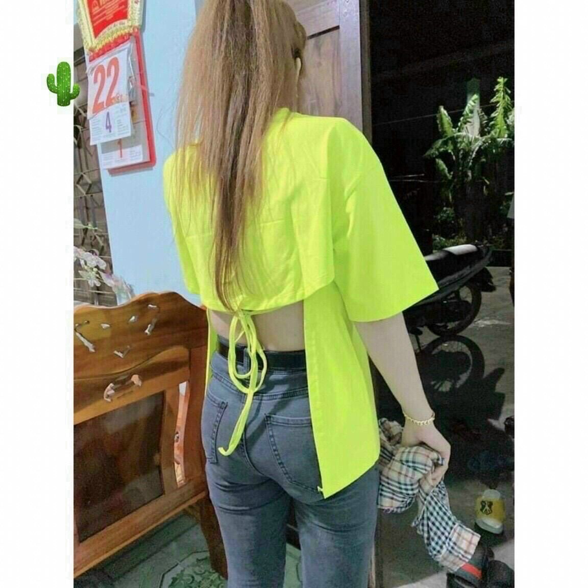 Áo thun hở lưng cột dây 3/4