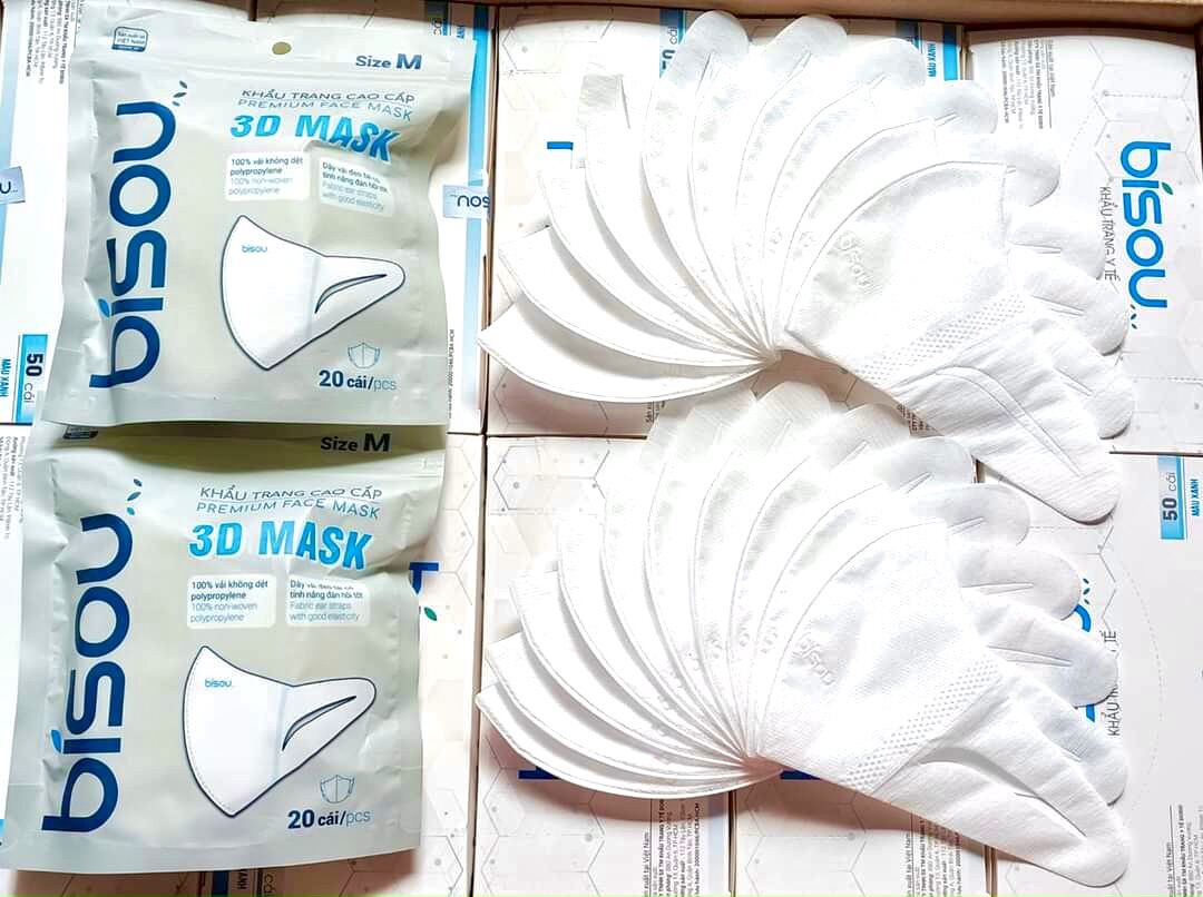 Khẩu trang bisou 3d mask quai vải đeo êm tai chất liệu vải không dệt bịch