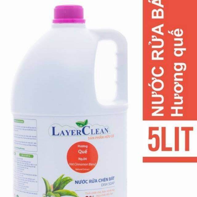 Nước rửa bát hữu cơ Layer Clean hương Quế chiết xuất từ thảo mộc can 5L