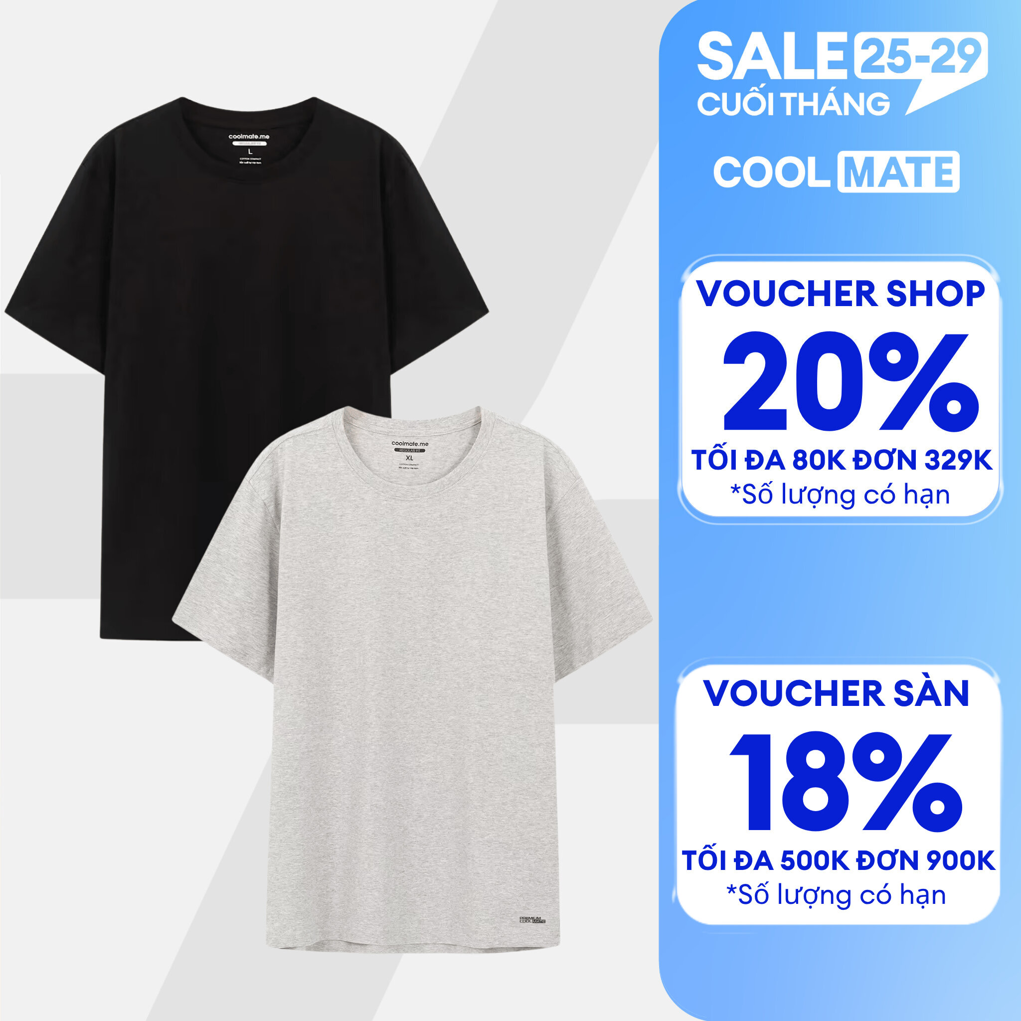 Combo 2 Áo thun nam Cotton Compact ngắn tay phiên bản Premium chống nhăn, thoáng mát nhiều màu - Coolmate