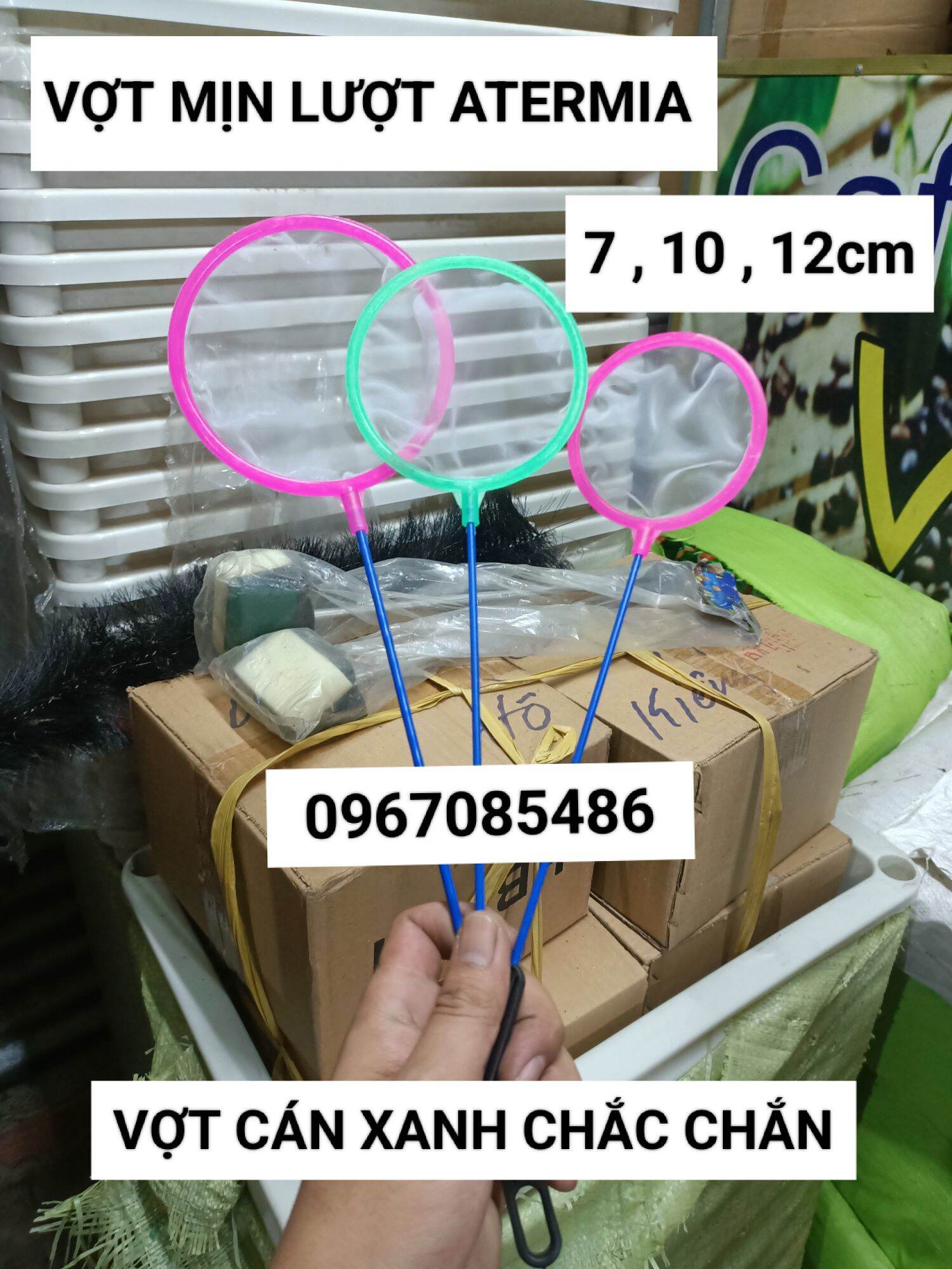 VỢT CÁN XANH VỚT BOBO ,VỢT ARTERMIA , TRÙN CHỈ LƯỚI MỊN 7 , 10 , 12CM