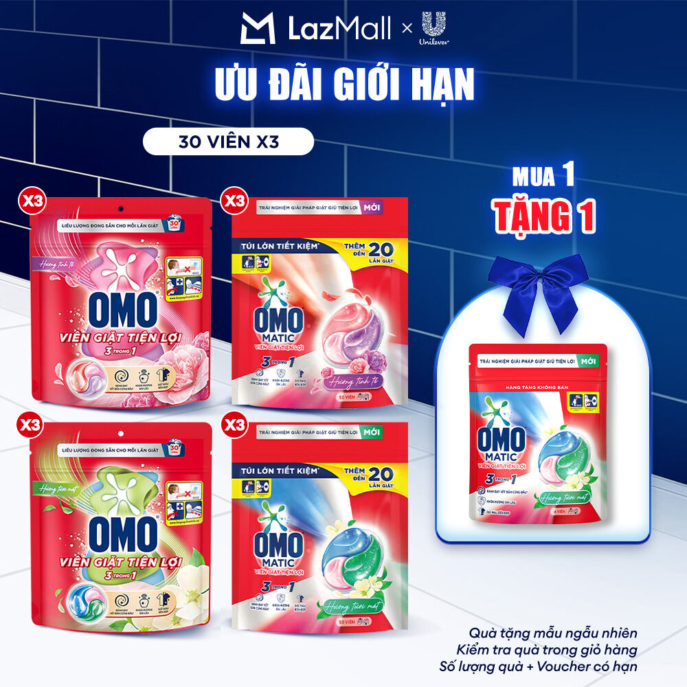  Combo túi viên giặt tiện lợi OMO 3 trong 1 Hương Tinh Tế Tươi Mát 30-50 viên túi  bao bì tùy lô nhập hàng  