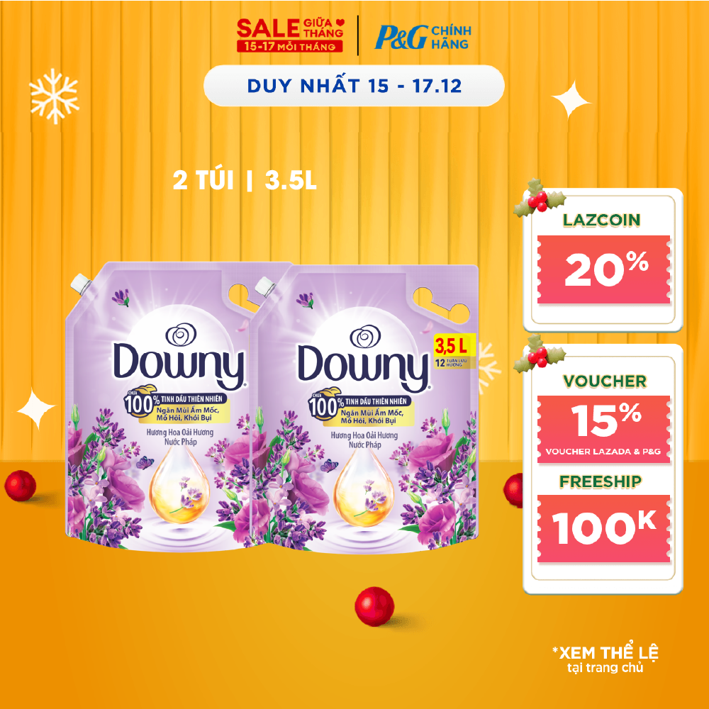 Combo 2 Nước Xả Vải DOWNY Hương Nước Hoa Cao Cấp Bung Toả Hạnh Phúc Oải Hương Túi 3.5L