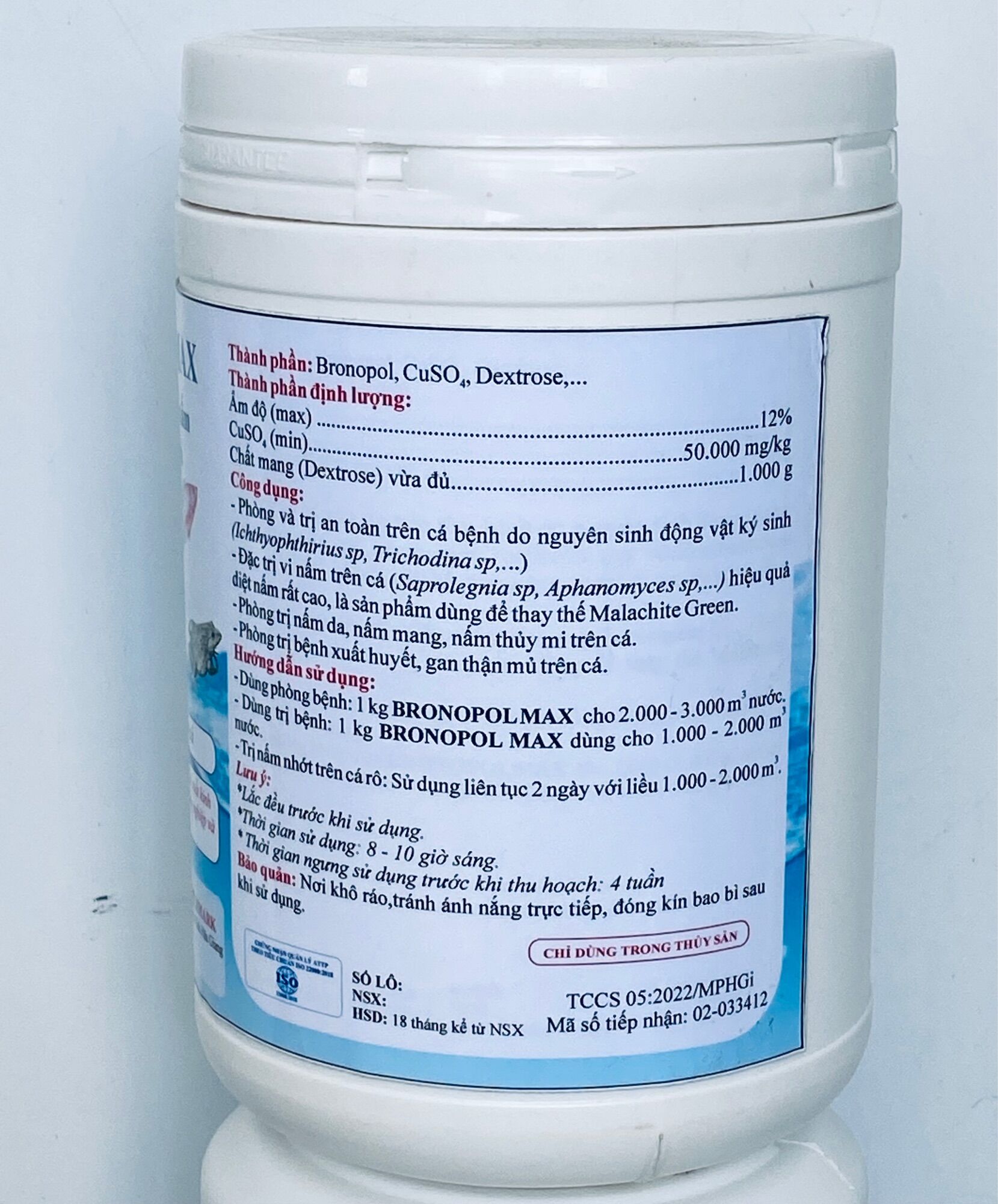 Bronopol Phòng nấm trên cá, lươn, ếch, baba lon 1kg