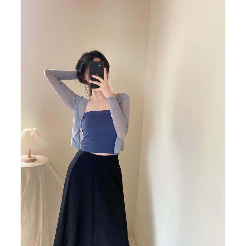 Áo Len Cardigan Ngắn Màu Xanh Lam Mỏng Mềm Mại Pure Desire Phong Cách Áo Lưới Khiêu Vũ Cho Nữ Áo Kho