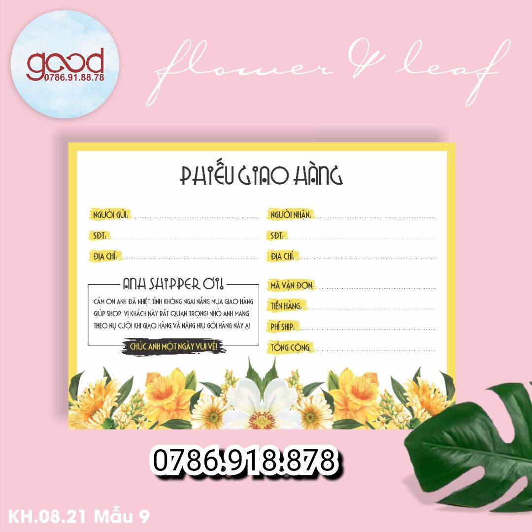 Combo 50 tờ phiếu ship mẫu hoa lá cổ điển
