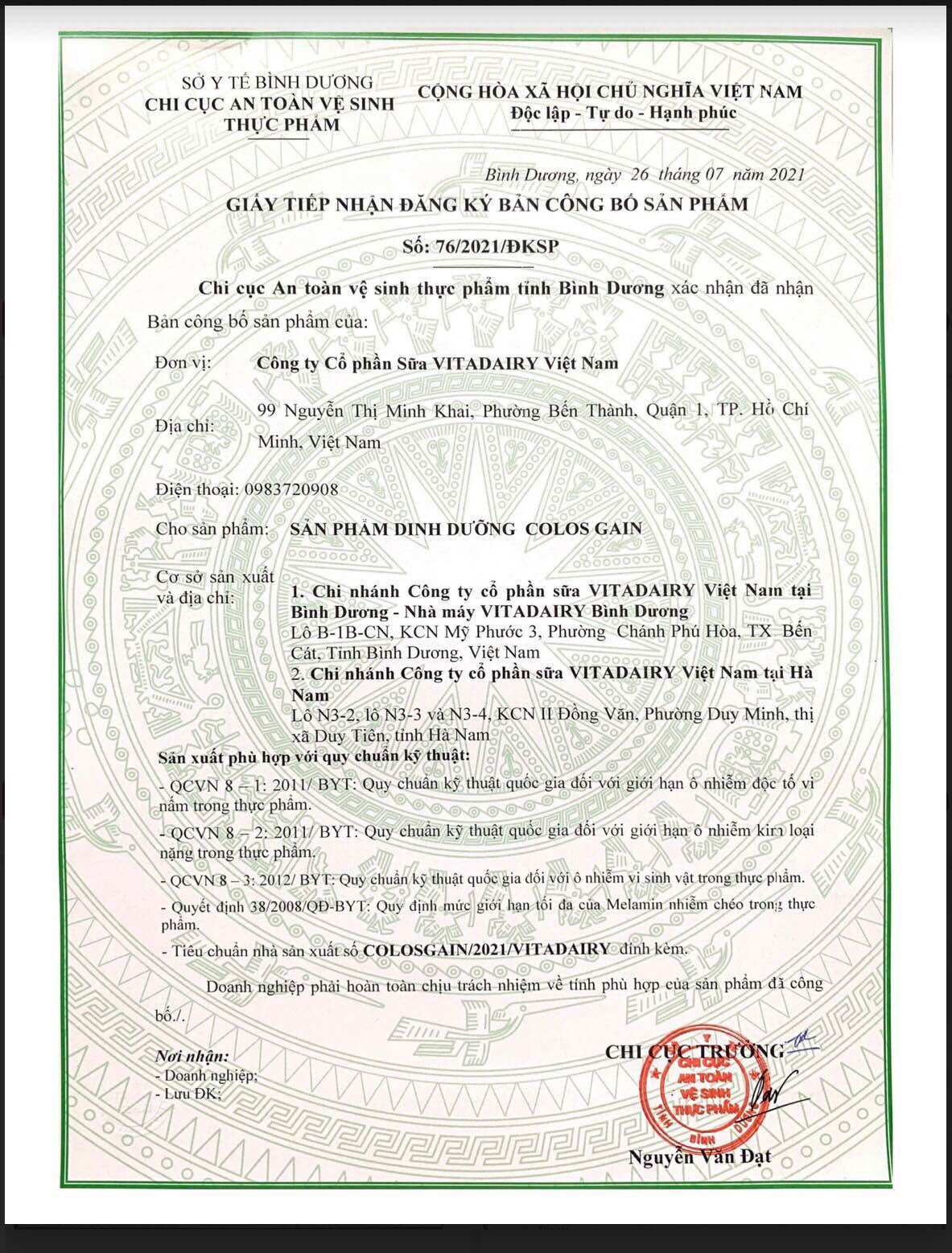 Sữa Colos Gain 0+ 800g
