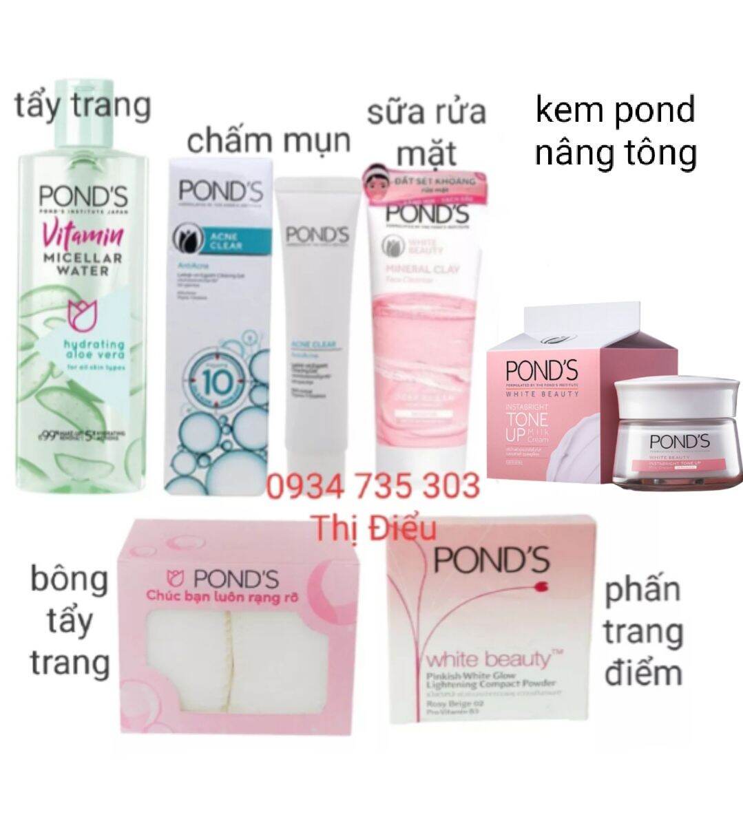 Bộ 6 Sản Phẩm Chăm Sóc Da Pond Và Trang Điểm Ponds