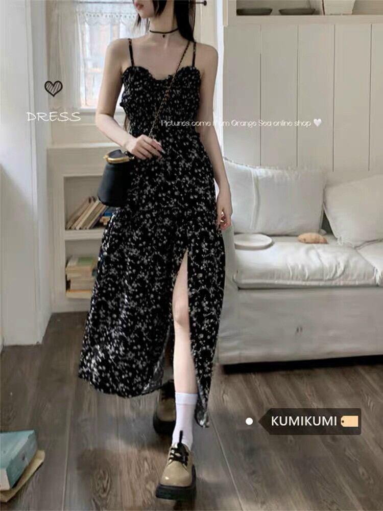ĐẦM 2 DÂY MAXI HOA ĐEN XẺ TÀ