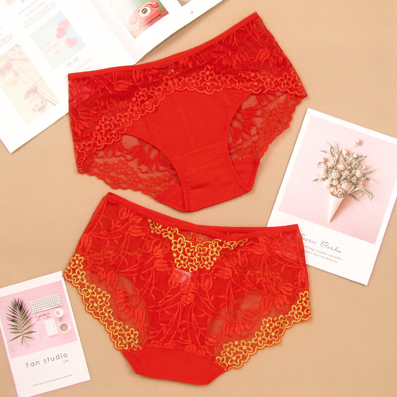 Gợi Cảm Đỏ Ren Quần Lót Modal Dành Cho Nữ Giữa Eo Quần Lót Nam Thoải Mái Mềm Thời Trang, Sành Điệu Bên Trong Quần Thích Hợp Cho Thỏ Năm