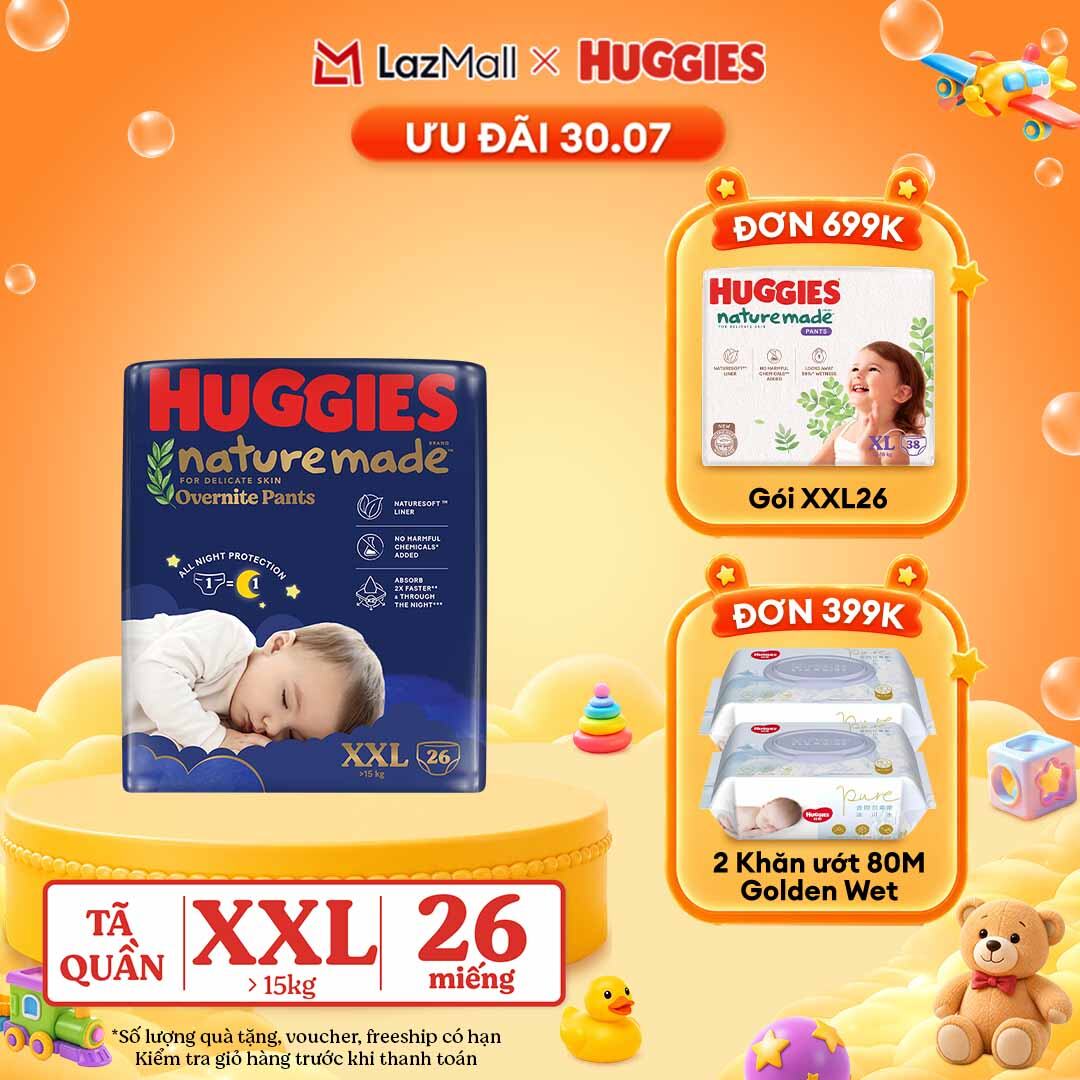 [30.7 QUÀ TẶNG ĐƠN 399K] Tã quần Huggies Naturemade ban đêm XXL26