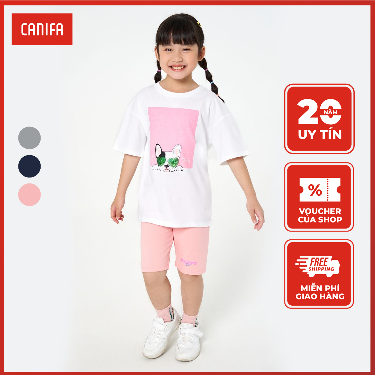 Quần legging bé gái có hình in CANIFA Quần legging lửng cạp chun dáng ôm 1BL23S002