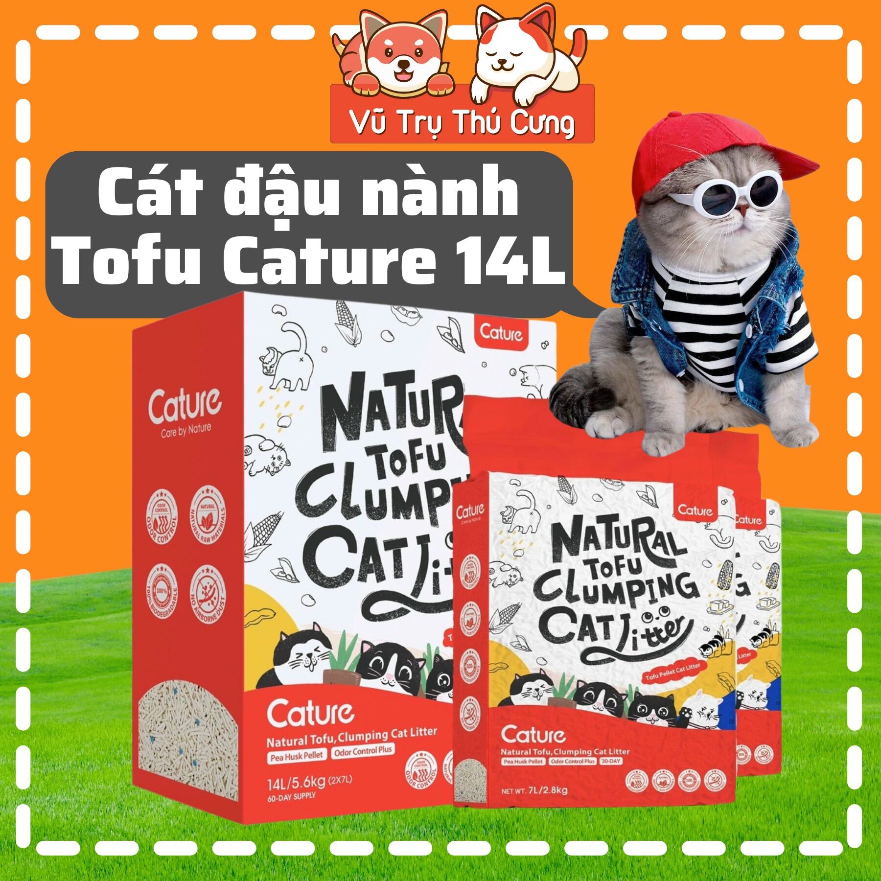 Cát vệ sinh cho Mèo, Cát đậu nành Tofu Cature 14L