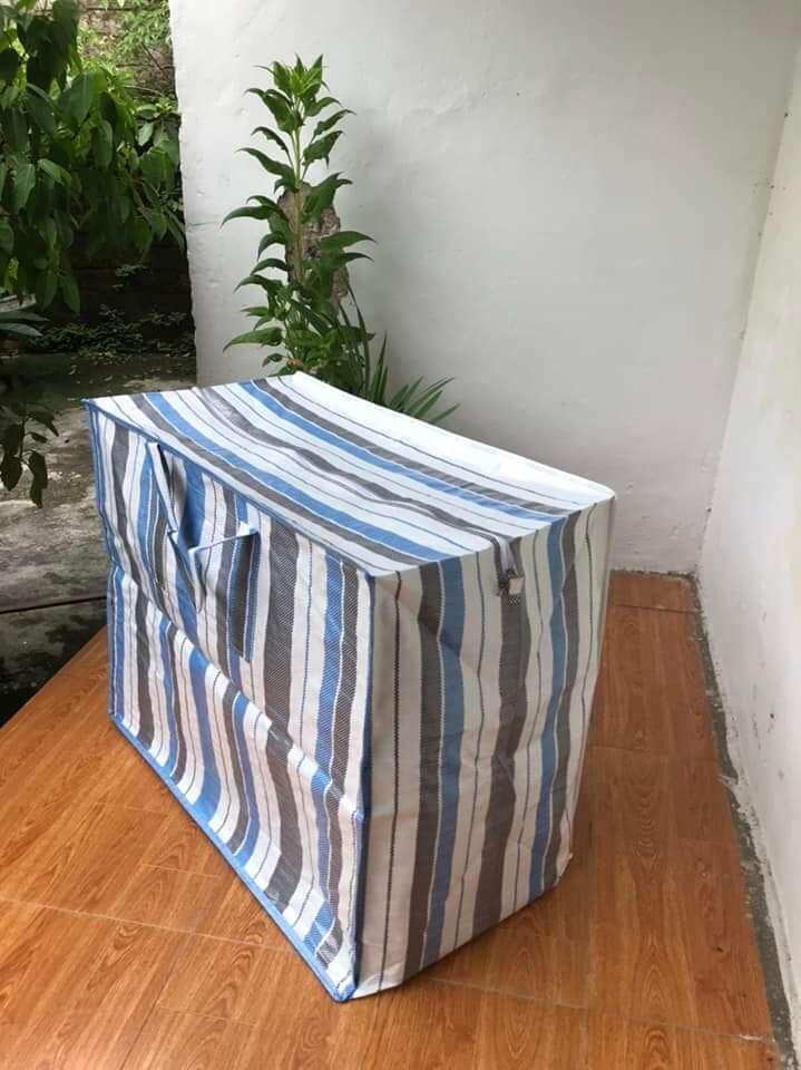 Túi bạt dứa kẻ to 70x40x60cm đựng đồ dai, bền, chắc chắn may từ bạt Tú Phương dày